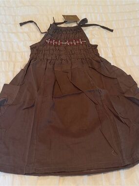 Raj Kids Smocked Embroidered Dress 1-2Y Brown Boho Cotton
